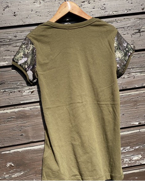 Triko dětské Diesel khaki s růží